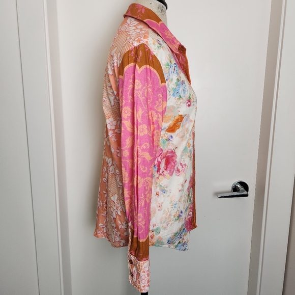 Rachel Zoe Pink Muti Print Linen Blouse - Picture 8 of 13